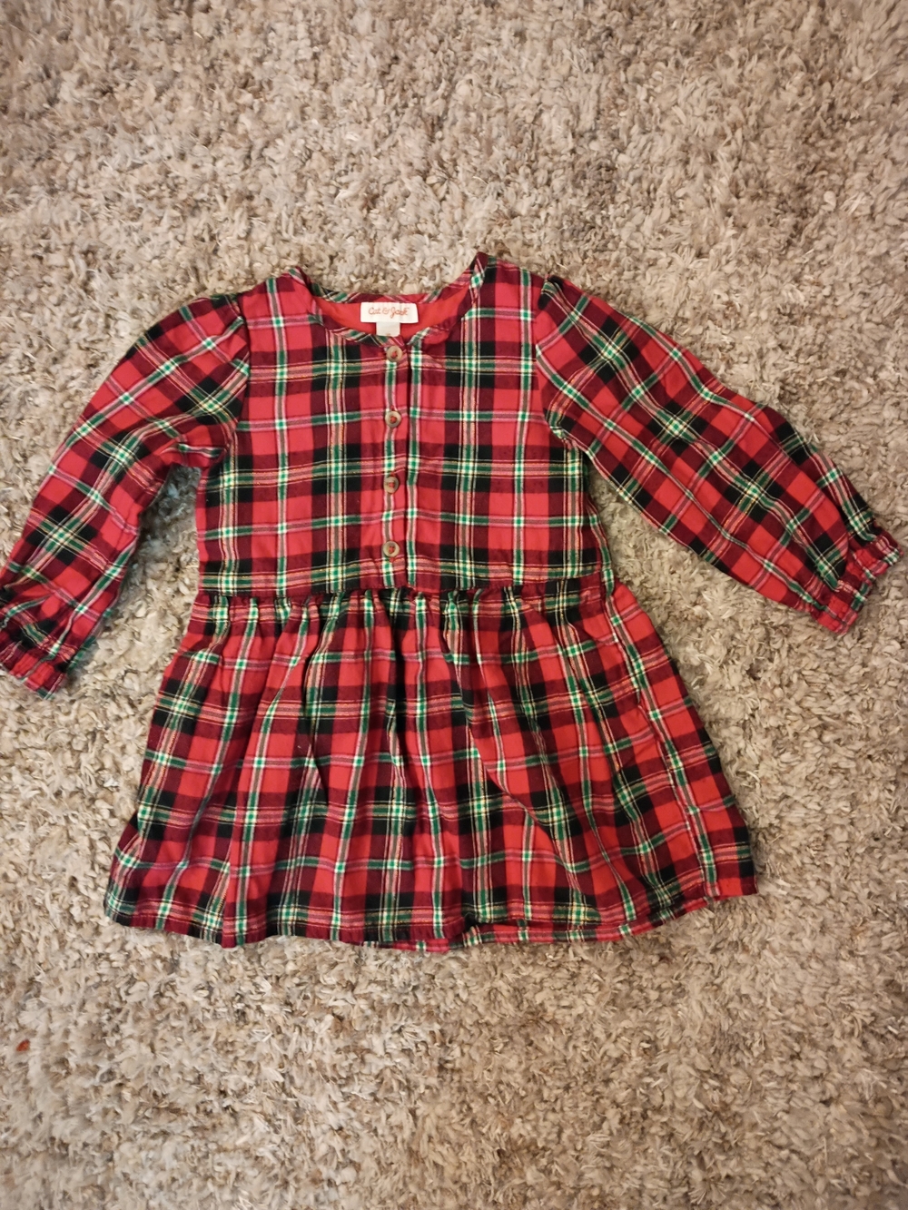 Cat & Jack Red Plaid Long-Sleeve Girls' Dress Size 3T